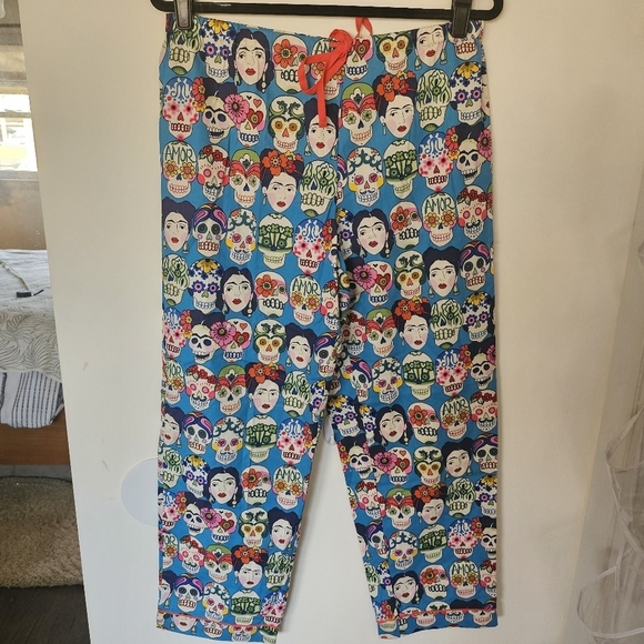 EUC The Cats Pajamas Sugar Skull Frida PJ Pants Women Small Cotton - Picture 1 of 11